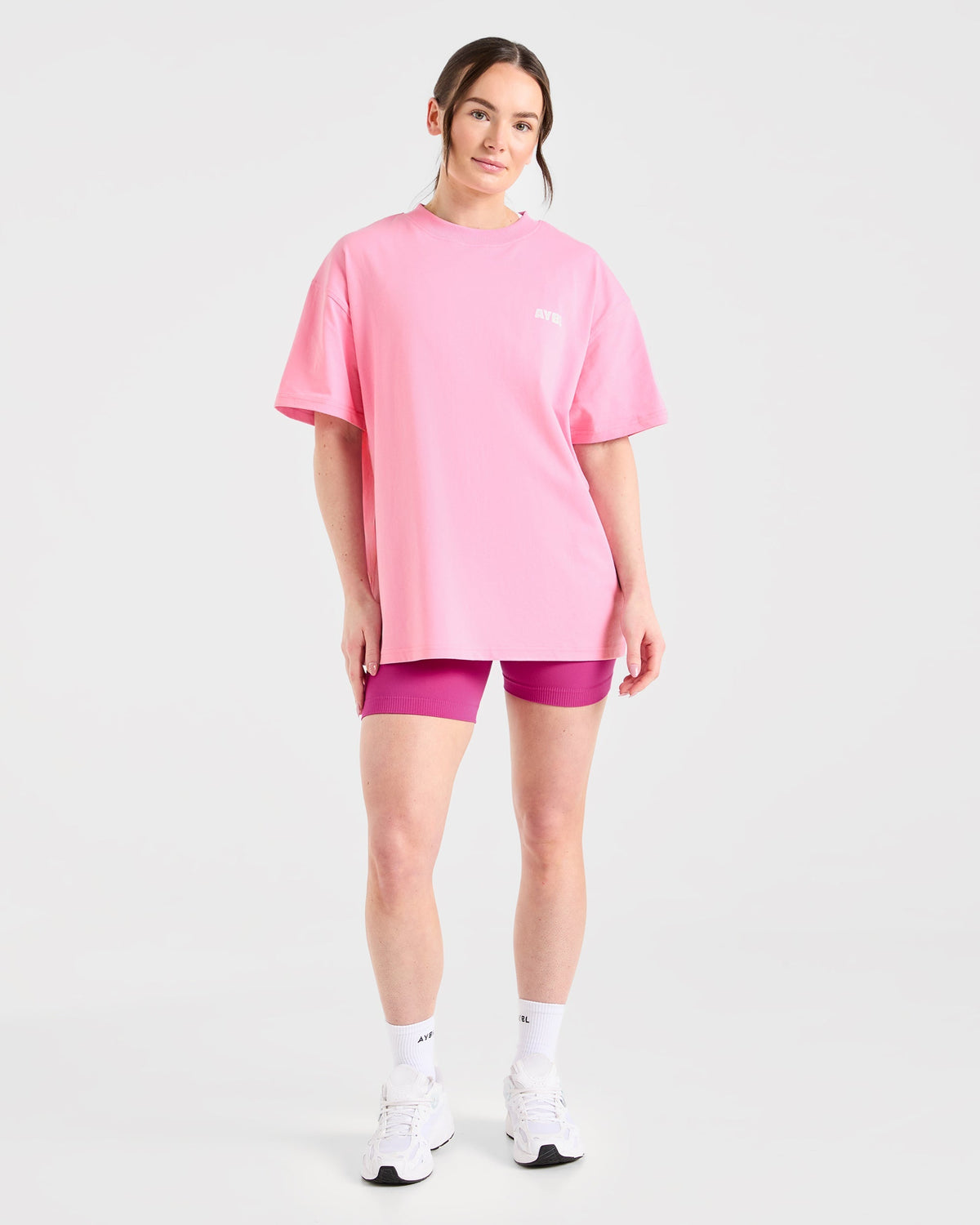 Focused Wavy Oversized T Shirt - Rose/Blanc