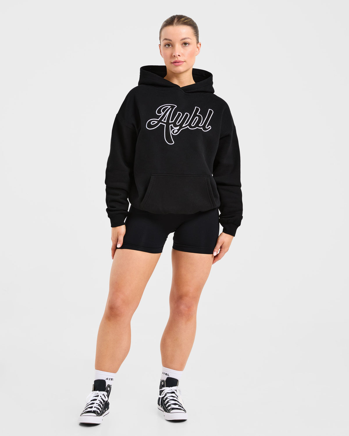 Script Embroidered Oversized Hoodie - Noir