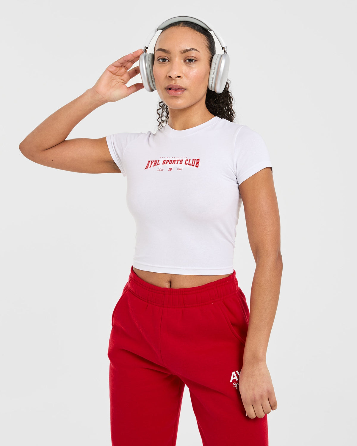 Sports Club Varsity Baby Tee - White/Red