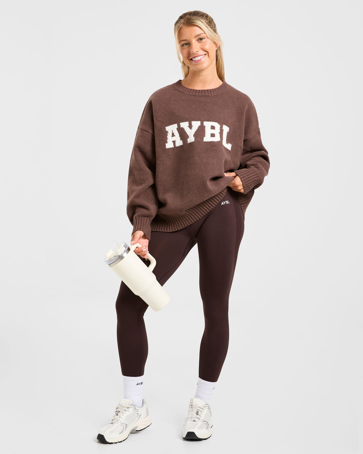 Varsity Oversized Knitted Sweater - Marron
