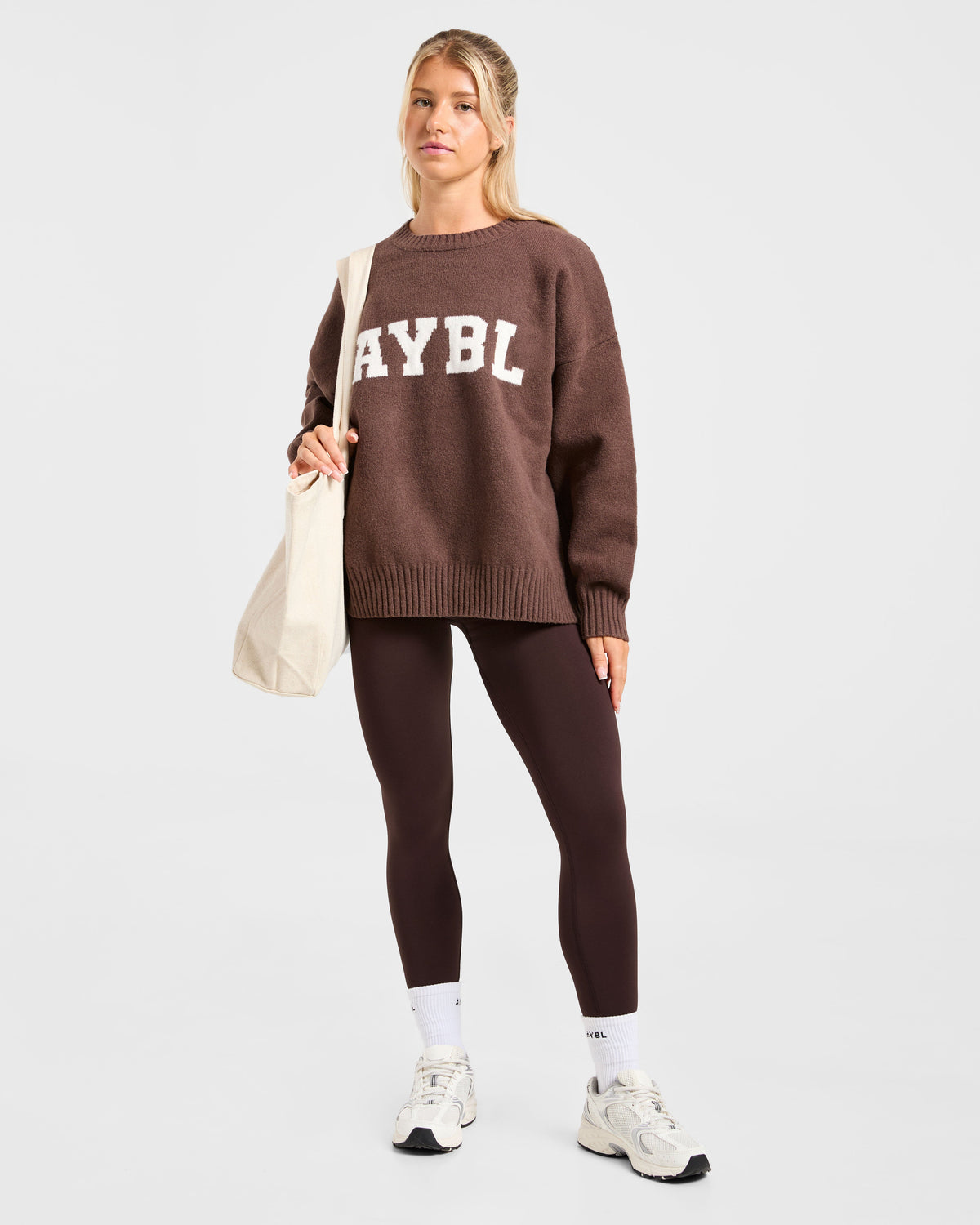 Varsity Oversized Knitted Sweater - Marron