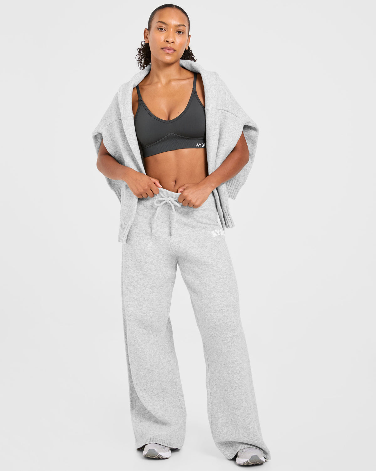 Varsity Oversized Knitted Joggers - Gris Marl