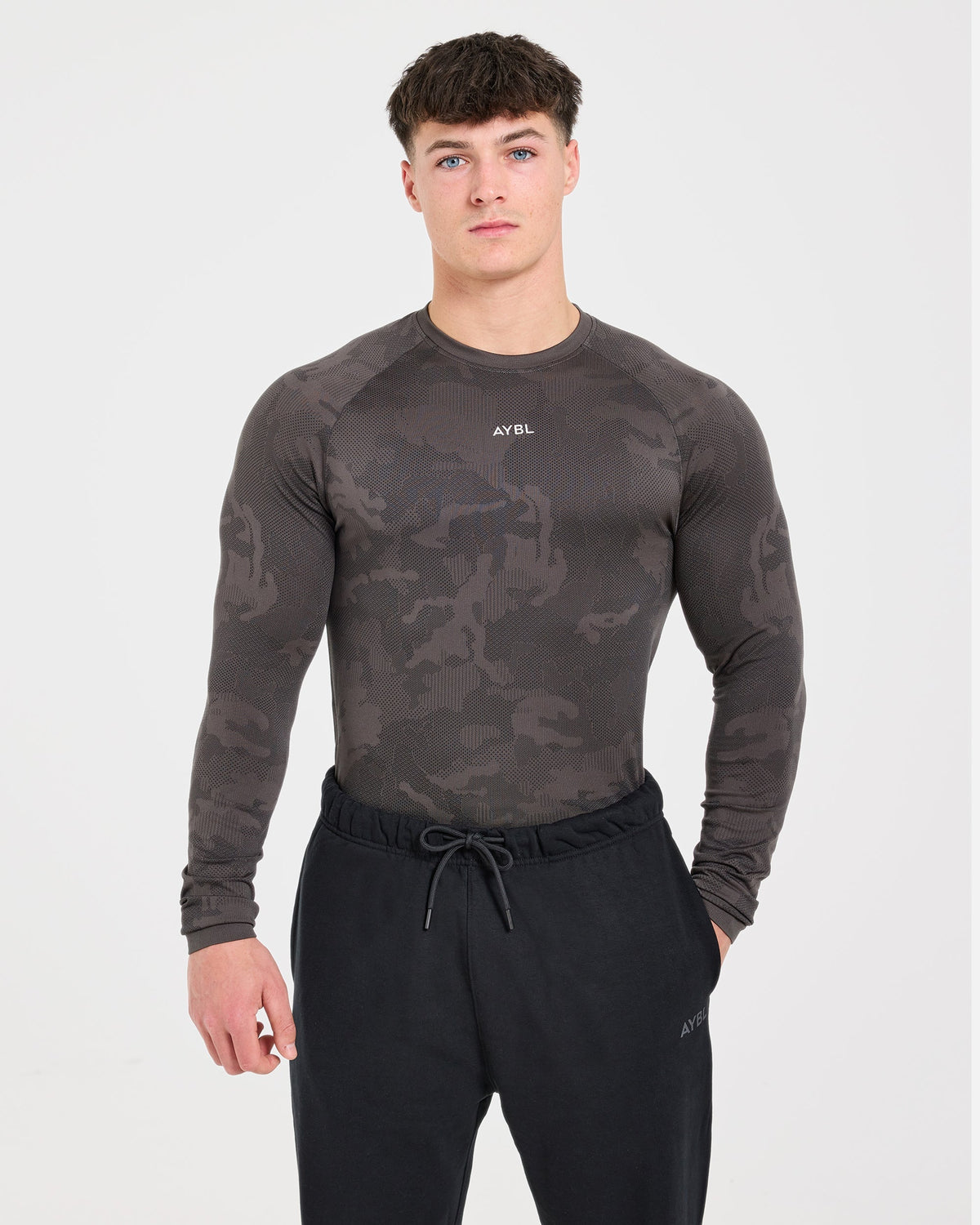 Camo Seamless Long Sleeve T Shirt - Charcoal