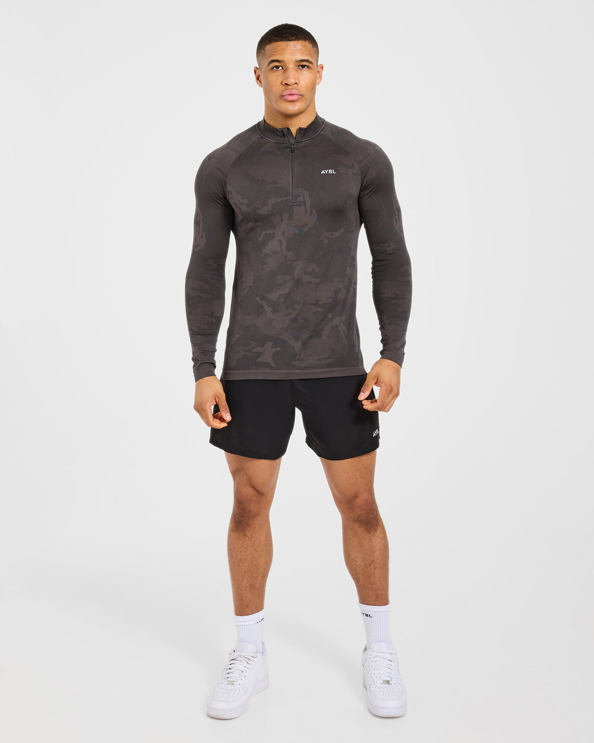 Camo Seamless 1/4 Zip Pullover - Charcoal