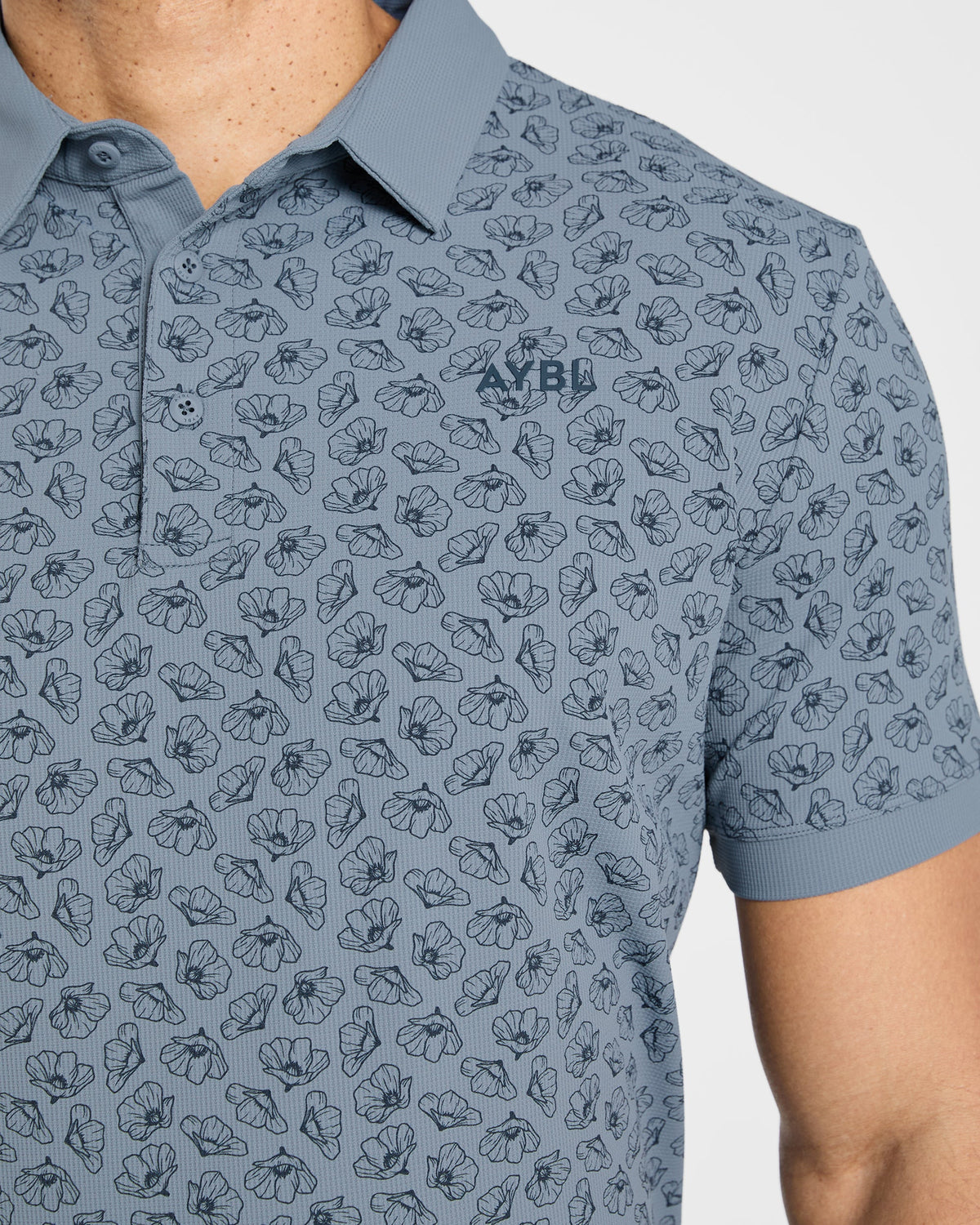 Precision Camellias Polo - Muted Navy