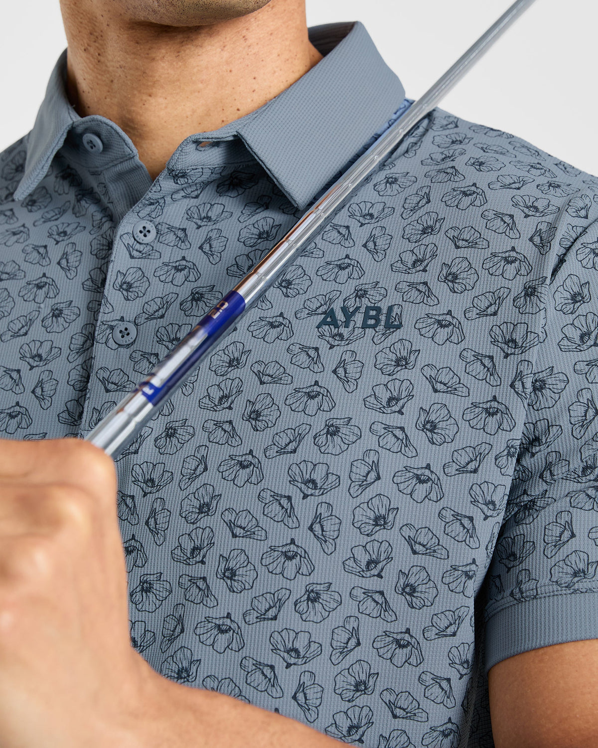 Precision Camellias Polo - Muted Navy
