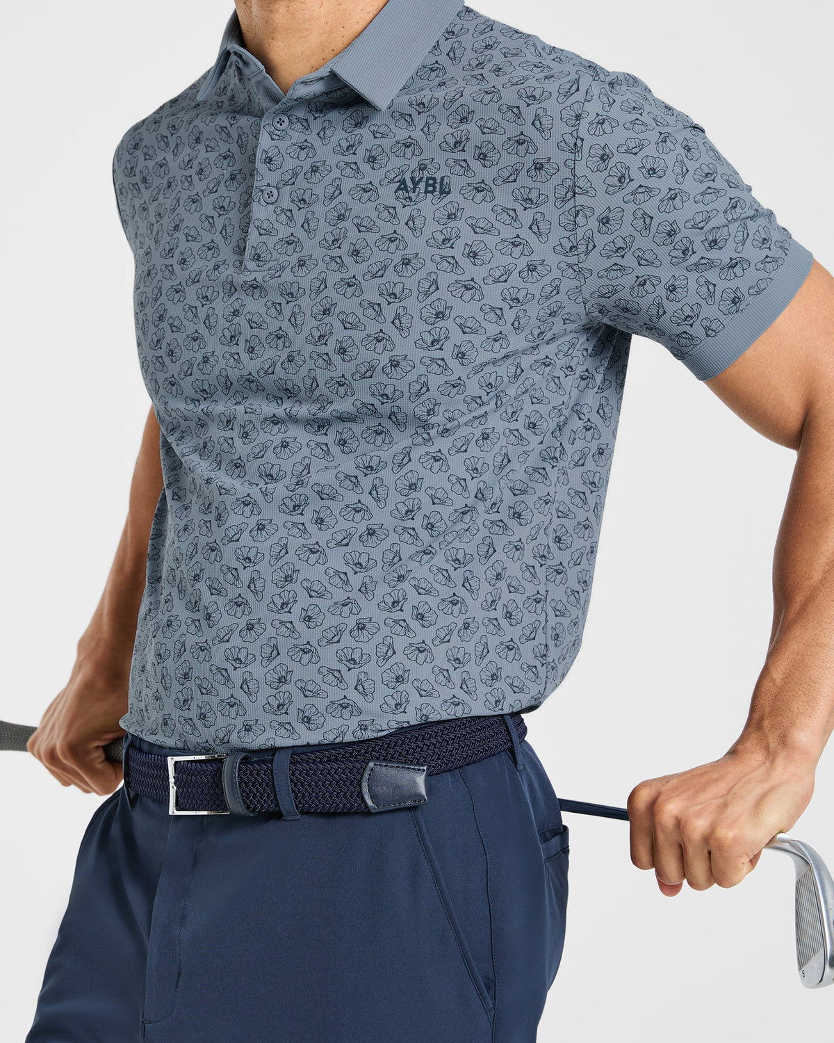Precision Camellias Polo - Muted Navy
