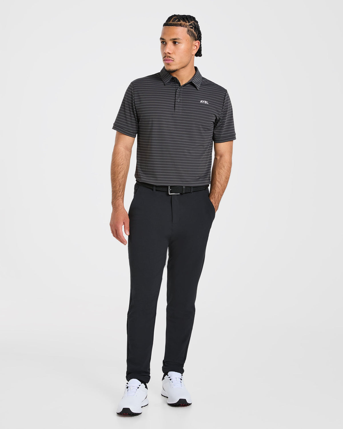 Classic Stripe Polo - Charcoal