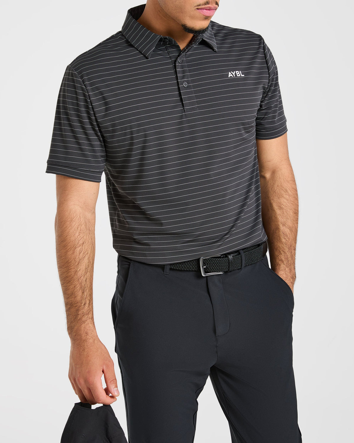 Classic Stripe Polo - Charcoal