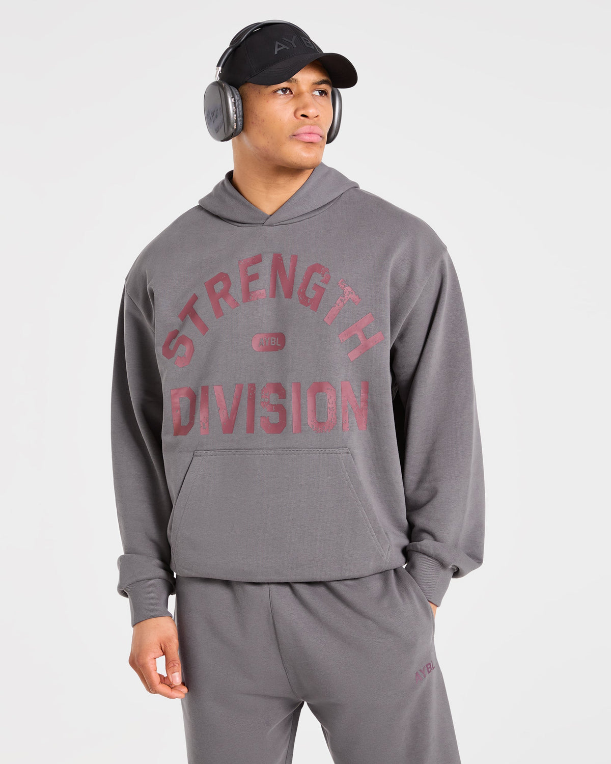 Strength Division Oversized Hoodie - Charcoal/Rouge