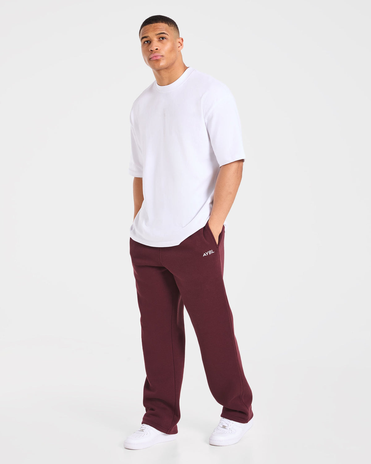 Essential Oversized Straight Leg Joggers - Burgundy Rouge