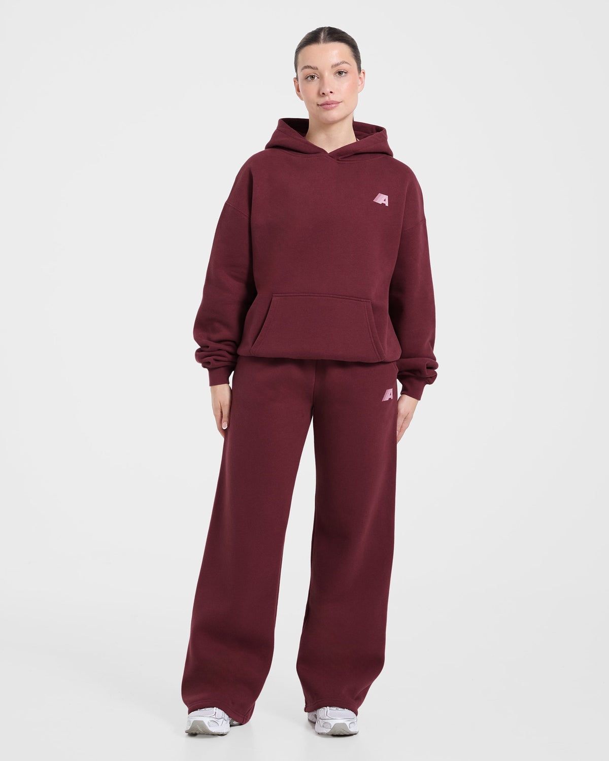 Retro Athletics Oversized Straight Leg Joggers - Deep Raspberry/Rose