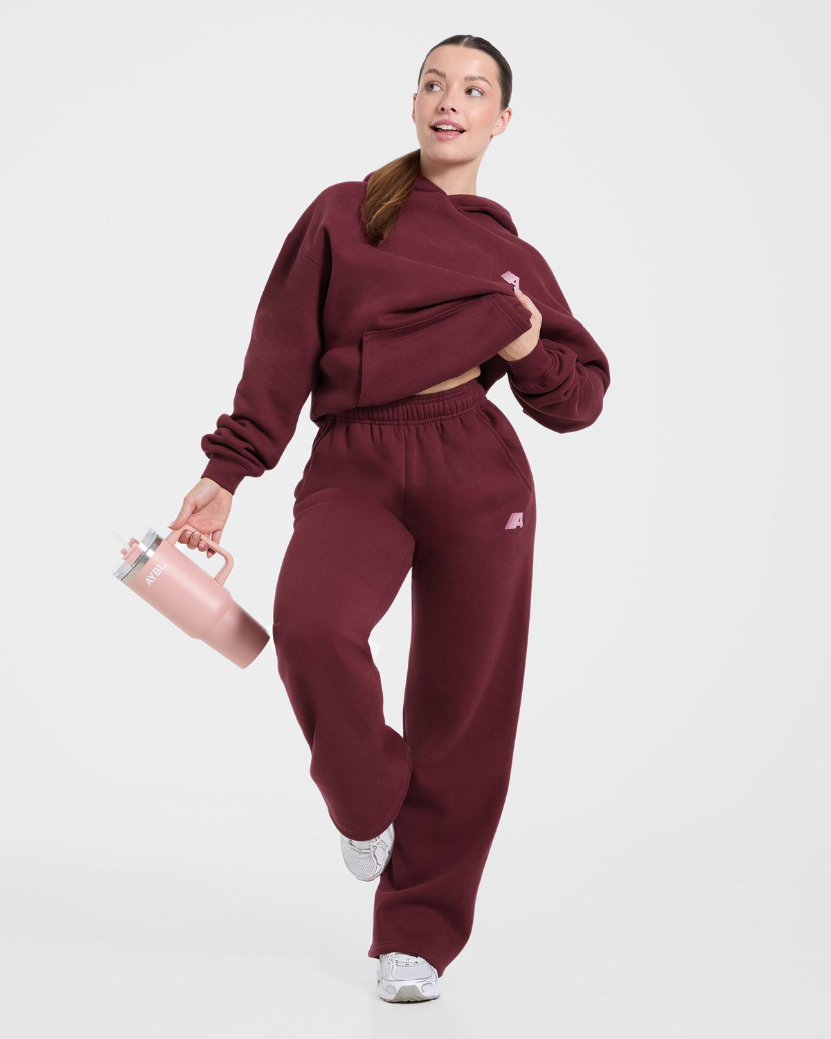 Retro Athletics Oversized Straight Leg Joggers - Deep Raspberry/Rose