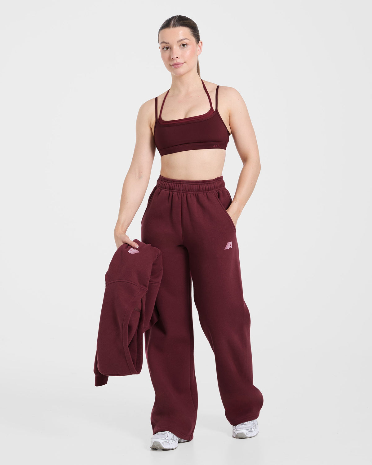 Retro Athletics Oversized Straight Leg Joggers - Deep Raspberry/Rose