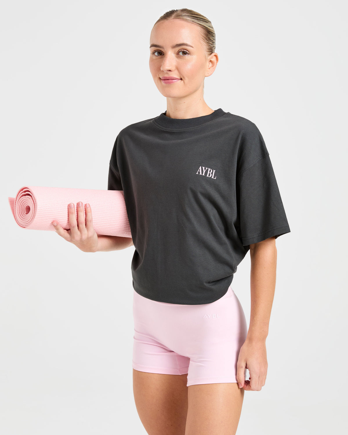 AYBL Strength Studio Oversized T Shirt - Charcoal/Rose