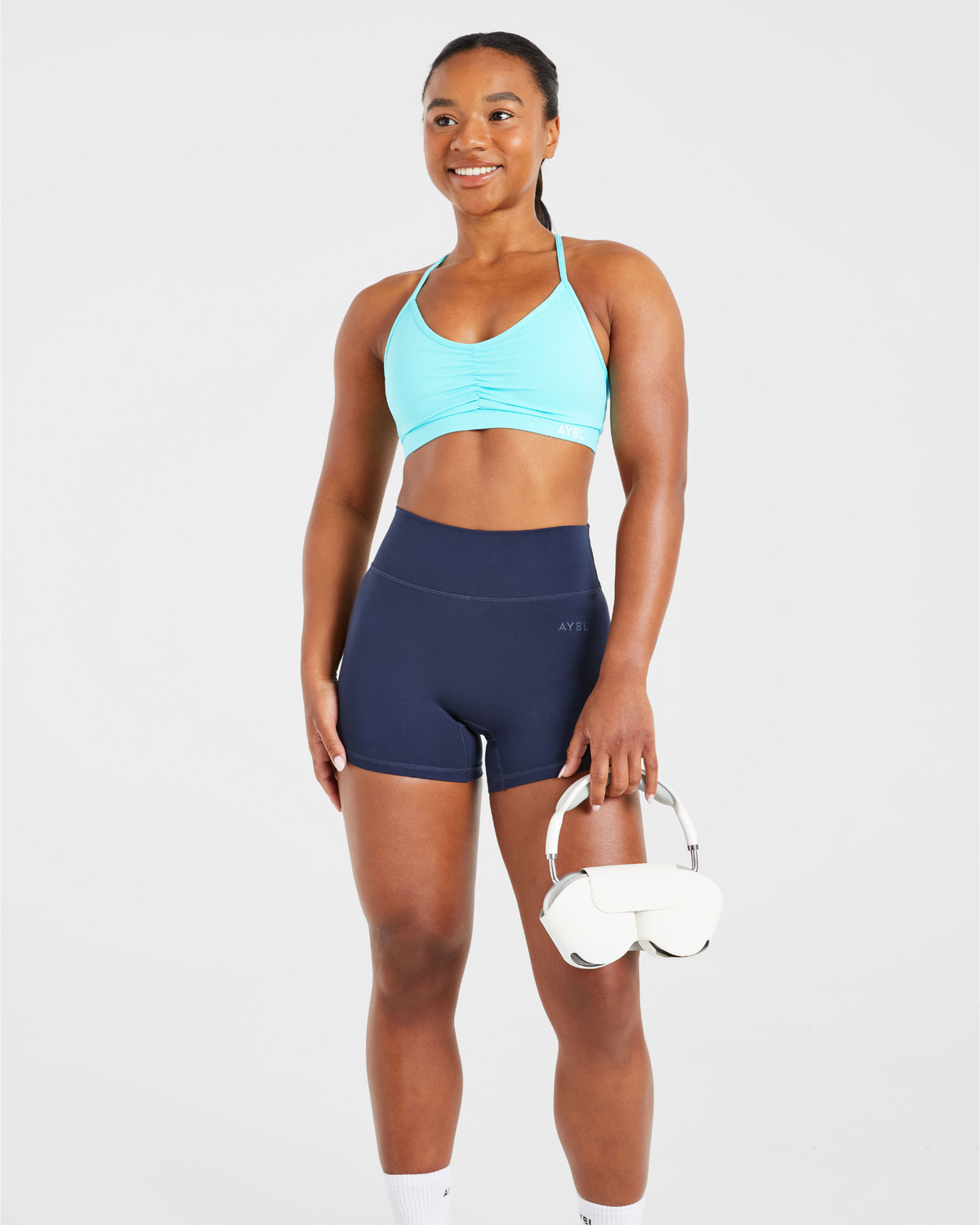 Essential Ruched Sports Bra - Aqua Bleu