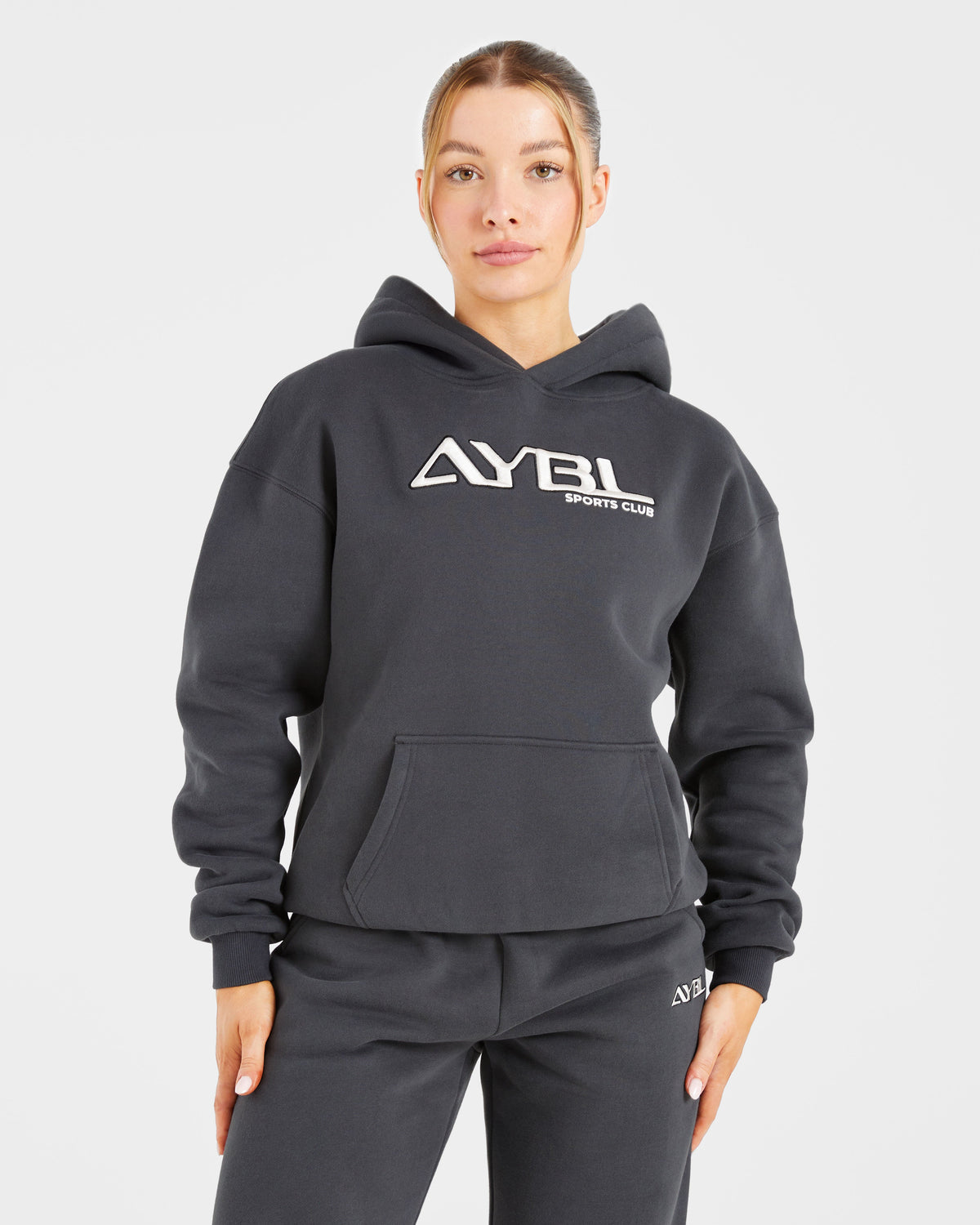 Retro Embroidered Oversized Hoodie - Charcoal