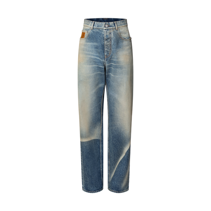 Pantalon droit effet décoloré en denim